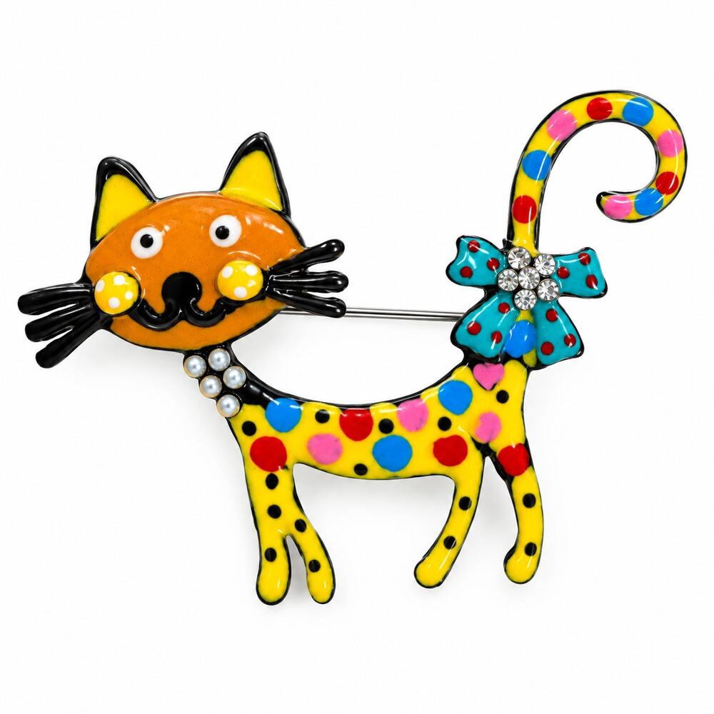 New Whimsical  & MulYellowti-Color Enamel Cat Brooch Pin  Costume Jewelry CP165